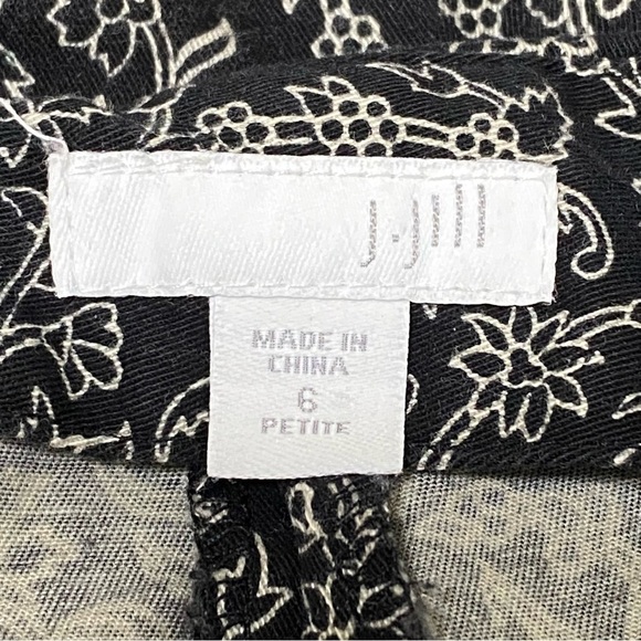 J Jill Black White Floral Stretch Pants Size 6 Petite Boho Pull On Cropped - Picture 4 of 7